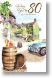 Country Pub, Traditional 80th Birthday Card