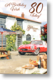 Red Sports Car, Traditional 80th Birthday Card