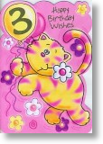 Flowers and Cat, 3rd Birthday Card