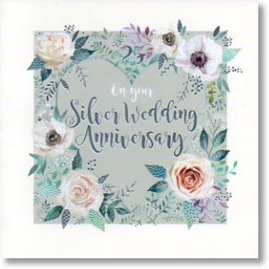 Floral Heart, Silver Anniversary Card