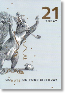 Party Squirrel, 21st Birthday Card