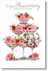 Flower Filled Glasses, Anniversary Card