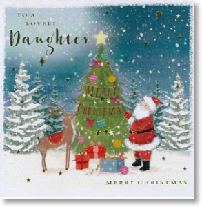 Santa & Reindeer, Daughter Christmas Card