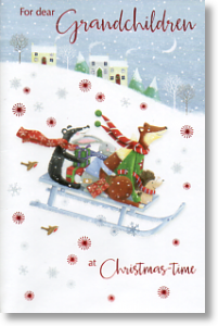 Snowy Fun, Grandchildren Cute Christmas Card