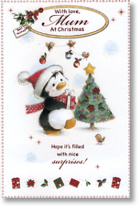 Cute Penguins, Mum Christmas Card