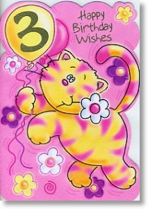 Flowers and Cat, 3rd Birthday Card